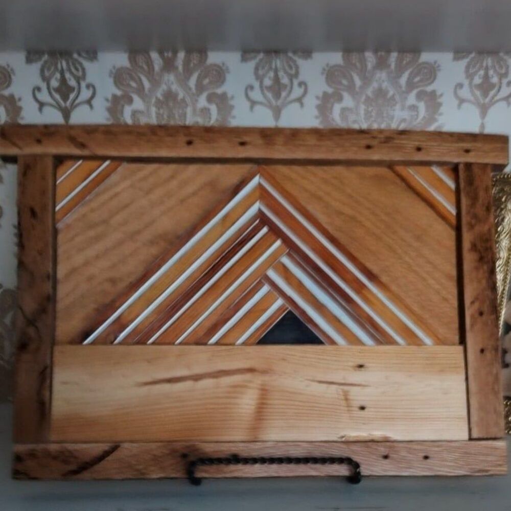 Handmade Rustic Wooden Mountain Art Framed Hardwoods Wall ,Shelf Leaner Only One